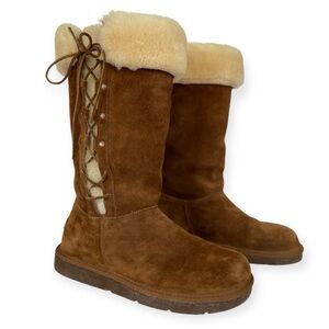 UGG Australia Upside 5163 Tall Cuffed Sheepskin Suede Lace-Up Boots, Size 9
